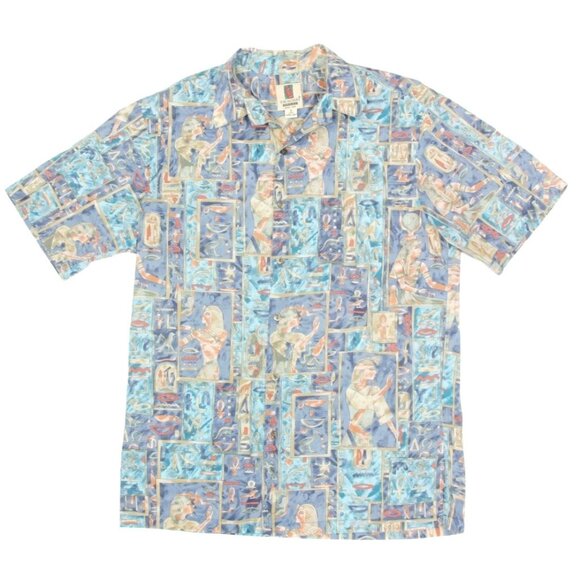TORI RICHARDS Egypitian Hieroglyphics Cotton Lawn Hawaiian Mens Shirt size S 393 - Picture 1 of 4